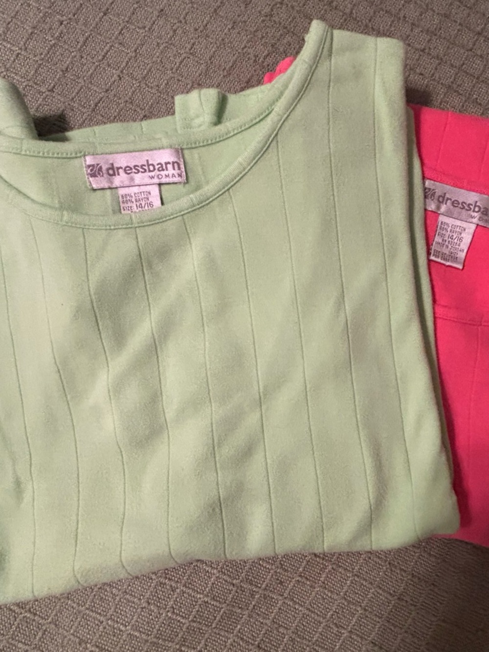 Dressbarn Ladies Ribbed Short-Sleeve Top Bundle - Light Green & Coral - Picture 2 of 3
